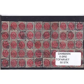 Danmark - 50 stk 8 re Tofarvede Stemplet