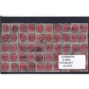 Danmark - 50 stk 8 re Tofarvede Stemplet
