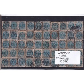 Danmark - 50 stk 4 re Tofarvede Stemplet