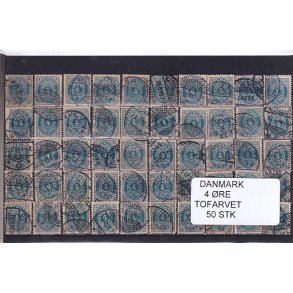 Danmark - 50 stk 4 re Tofarvede Stemplet