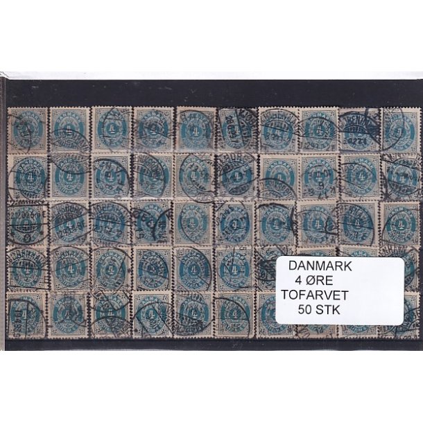 Danmark - 50 stk 4 re Tofarvede Stemplet