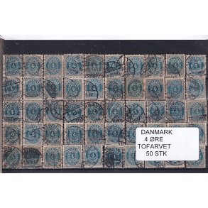 Danmark - 50 stk 4 re Tofarvede Stemplet