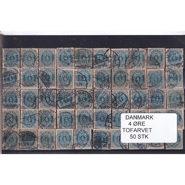 Danmark - 50 stk 4 re Tofarvede Stemplet