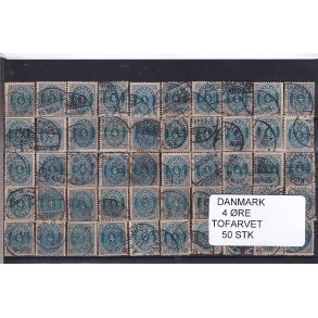 Danmark - 50 stk 4 re Tofarvede Stemplet