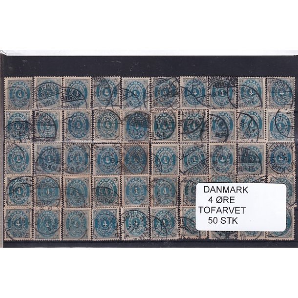 Danmark - 50 stk 4 re Tofarvede Stemplet