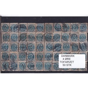 Danmark - 50 stk 4 re Tofarvede Stemplet
