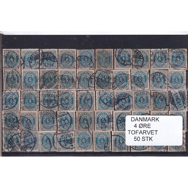 Danmark - 50 stk 4 re Tofarvede Stemplet