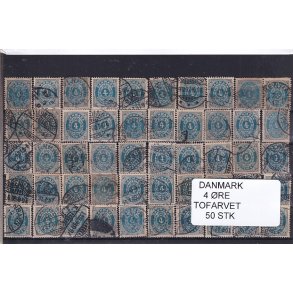 Danmark - 50 stk 4 re Tofarvede Stemplet
