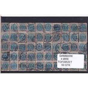 Danmark - 50 stk 4 re Tofarvede Stemplet