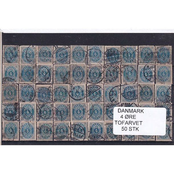 Danmark - 50 stk 4 re Tofarvede Stemplet