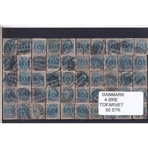 Danmark - 50 stk 4 re Tofarvede Stemplet