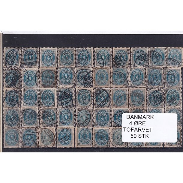 Danmark - 50 stk 4 re Tofarvede Stemplet