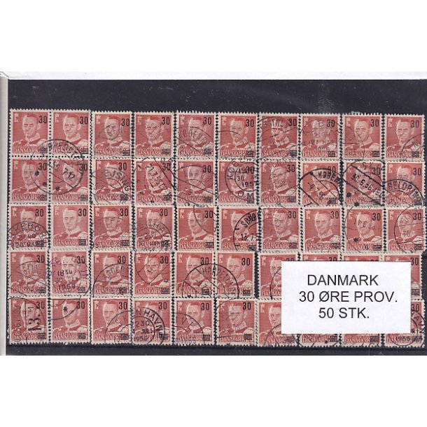 Danmark 50 stk - 30 re Provisorier - Stemplet