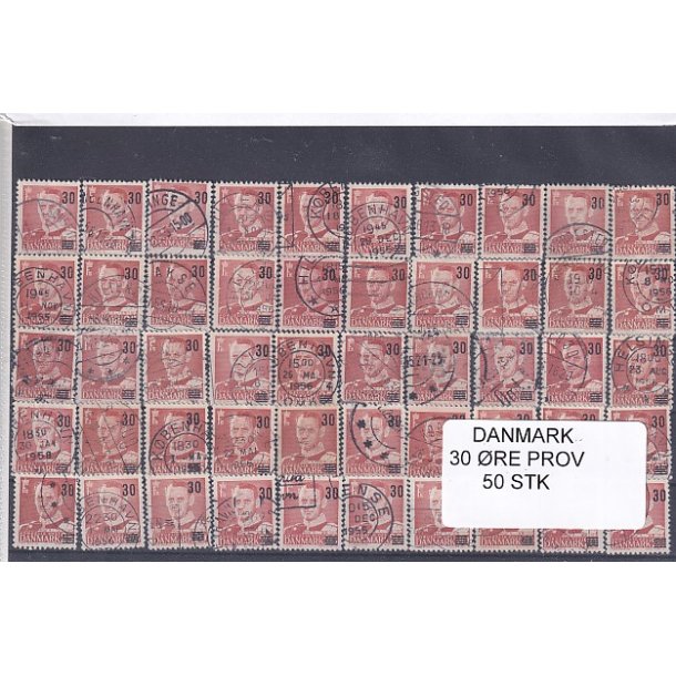 Danmark 50 stk - 30 re Provisorier - Stemplet