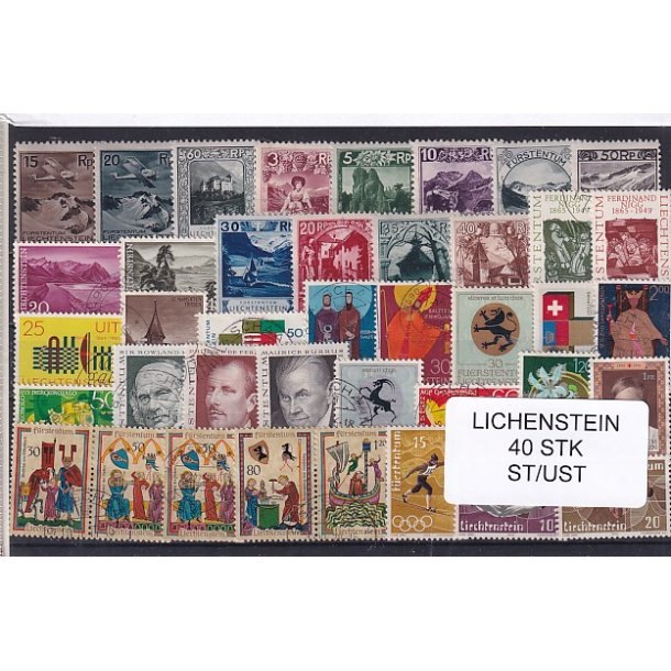 Lichtenstein Samling 40 Stk. Stemplet/Ustemplet
