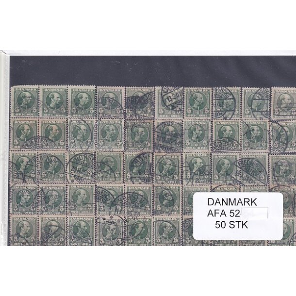 Danmark 50 stk Afa 52 Stemplet/ustemplet.