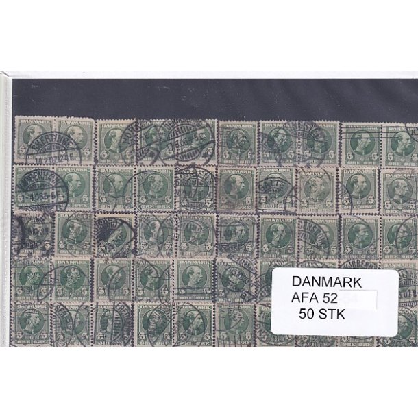 Danmark 50 stk Afa 52 Stemplet/ustemplet.