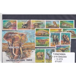 Tanzania - 1 Stk. Miniark  + 15 Stk.  - Stemplet/Ustemplet