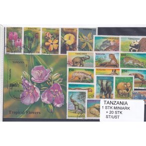 Tanzania - 1 Stk. Miniark  + 20 Stk.  - Stemplet/Ustemplet