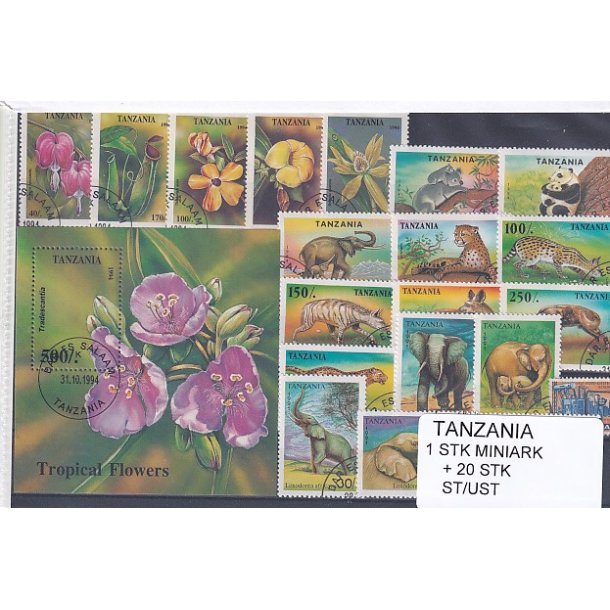 Tanzania - 1 Stk. Miniark  + 20 Stk.  - Stemplet/Ustemplet