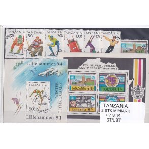 Tanzania - 2 Stk. Miniark  + 7 Stk.  - Stemplet/Ustemplet