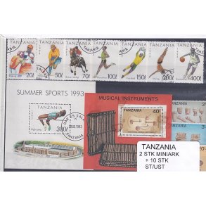 Tanzania - 2 Stk. Miniark  + 10 Stk.  - Stemplet/Ustemplet
