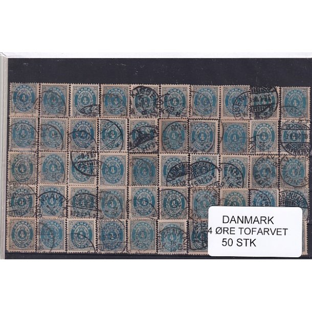 Danmark - 50 stk 4 re Tofarvede Stemplet
