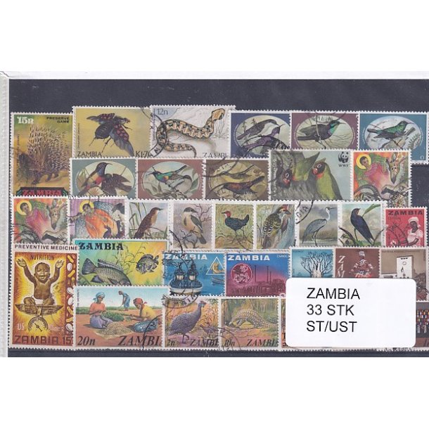 Zambia Samling - 33 Stk. Stemplet/Ustemplet.