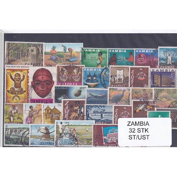 Zambia Samling - 32 Stk. Stemplet/Ustemplet.