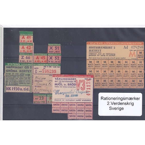 Rationeringsmrker - 2. Verdenskrig - Sverige