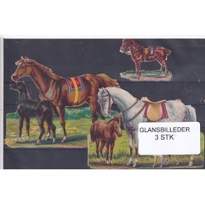 Glansbilleder - Heste - 3 Stk. 