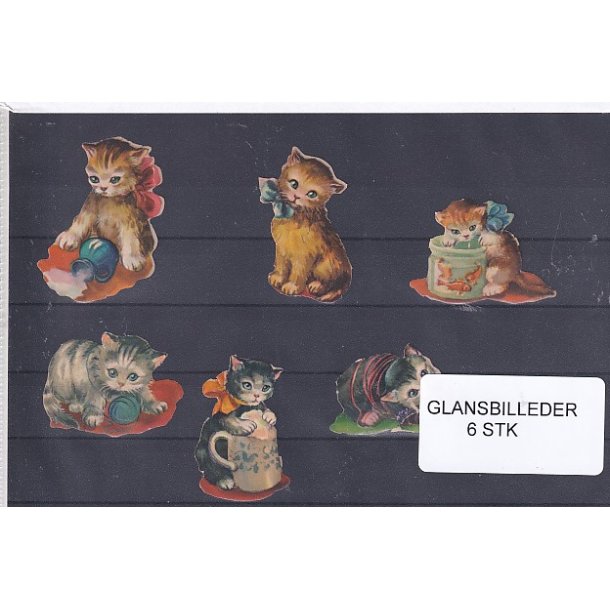 Glansbilleder - Katte - 6 Stk. 