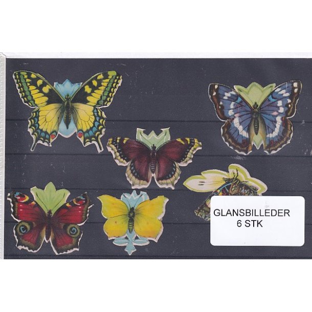 Glansbilleder - Sommerfugle - 6 Stk. 