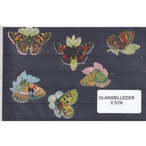 Glansbilleder - Sommerfugle - 6 Stk. 