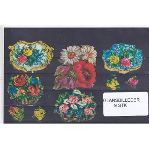Glansbilleder - Blomster - 9 Stk.