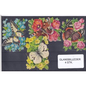 Glansbilleder - Sommerfugle - 4 Stk. 