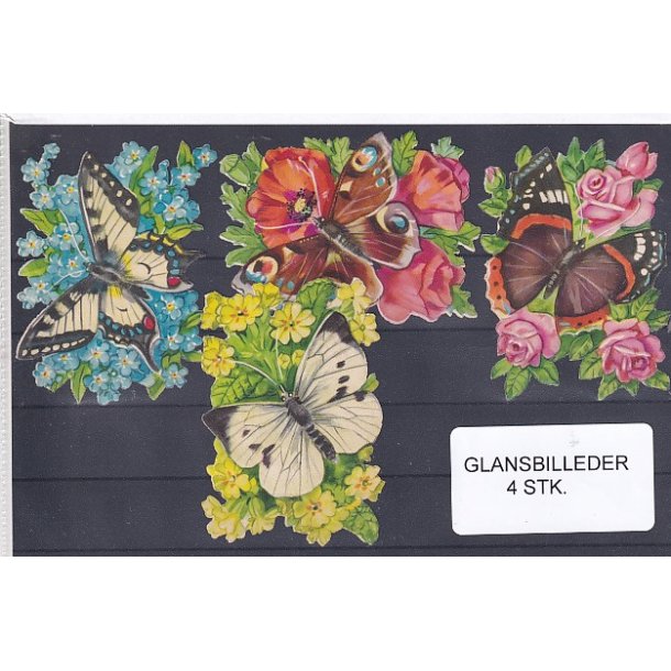 Glansbilleder - Sommerfugle - 4 Stk. 
