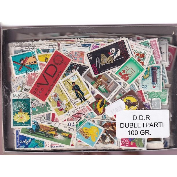 D.D.R. Dubletparti 100 gram afvaskede frimrker.