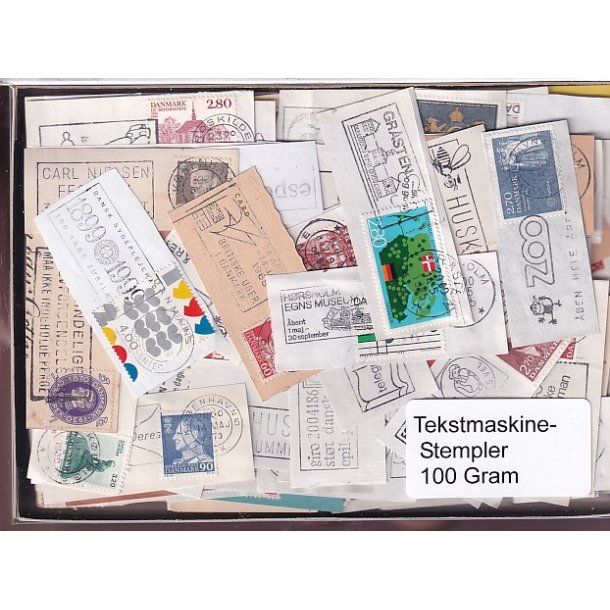 Danmark Tekstmaskinestempelafklip 100 gram.
