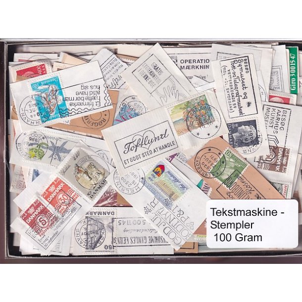 Danmark Tekstmaskinestempelafklip 100 gram.