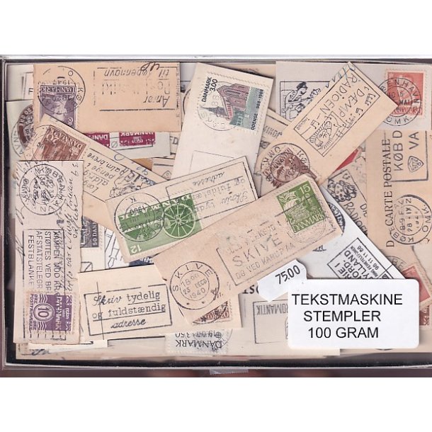 Danmark Tekstmaskinestempelafklip 100 gram.