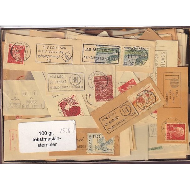 Danmark Tekstmaskinestempelafklip 100 gram.