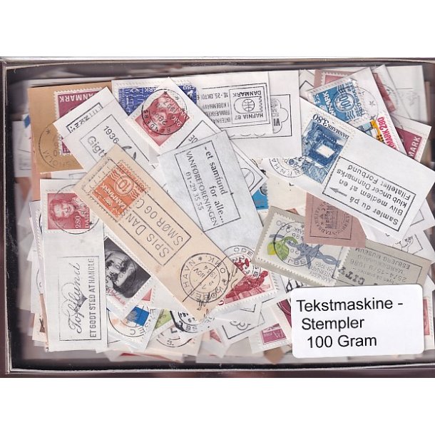 Danmark Tekstmaskinestempelafklip 100 gram.