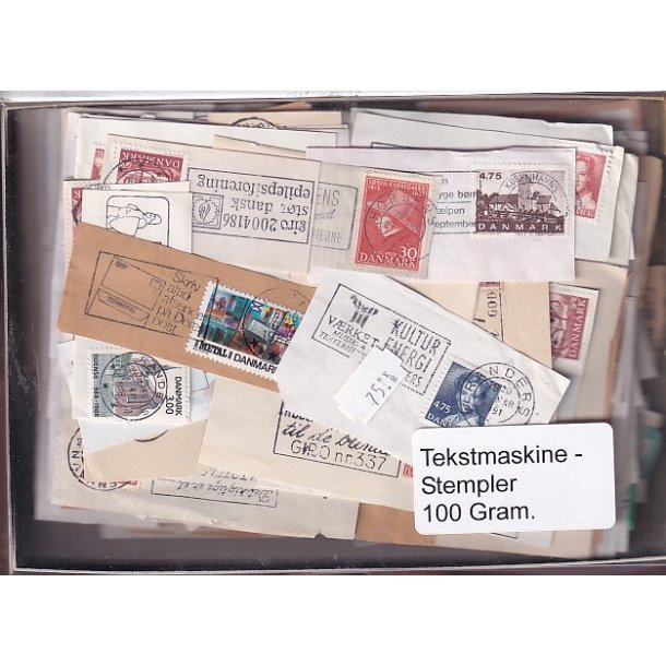 Danmark Tekstmaskinestempelafklip 100 gram.