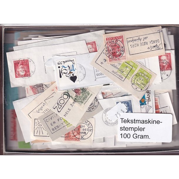 Danmark Tekstmaskinestempelafklip 100 gram.