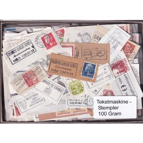 Danmark Tekstmaskinestempelafklip 100 gram.