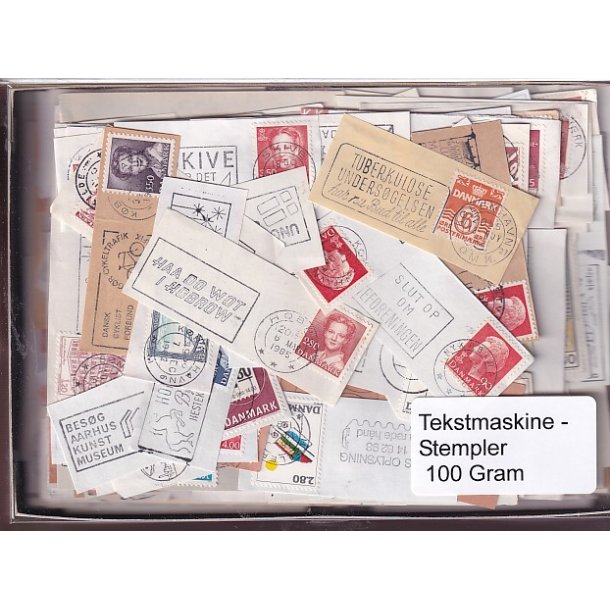 Danmark Tekstmaskinestempelafklip 100 gram.