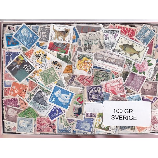 Sverige Dubletparti 100 gram afvaskede frimrker.