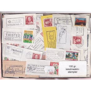 Danmark Tekstmaskinestempelafklip 100 gram.