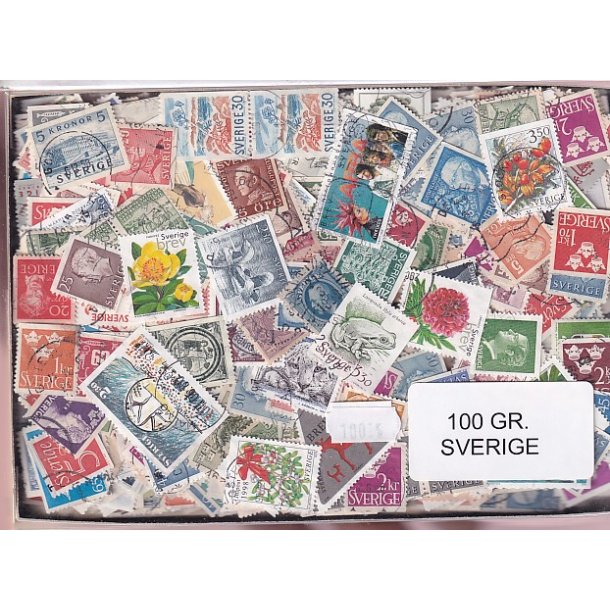 Sverige Dubletparti 100 gram afvaskede frimrker.